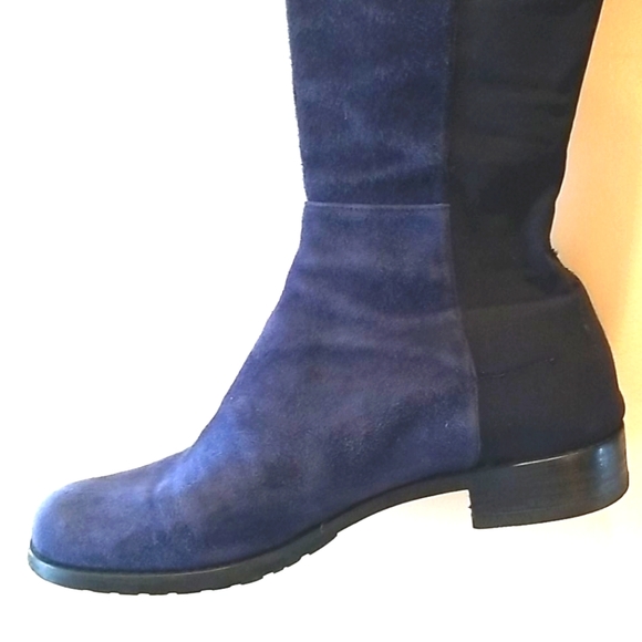STUART WEITZMAN 50/50 Navy BLUE Suede Black Stretch Back Comfy Iconic OTK BOOT 7 - Picture 7 of 16